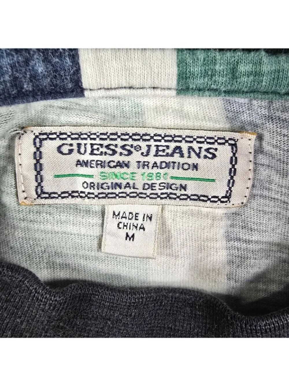 Guess Jeans U.S.A. Embroidered Logo Faded Multicolor Striped T-Shirt (M) - Picture 5 of 12